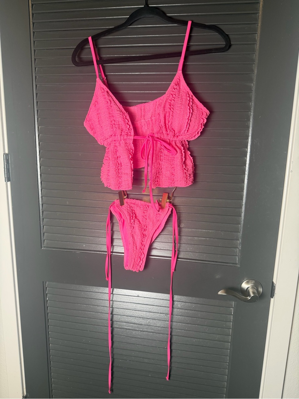 Fashion Nova Hot Pink Lace-Texture Two-Piece Swim Set